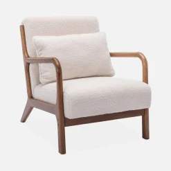 Sillón escandinavo de borreguito y madera de hevea