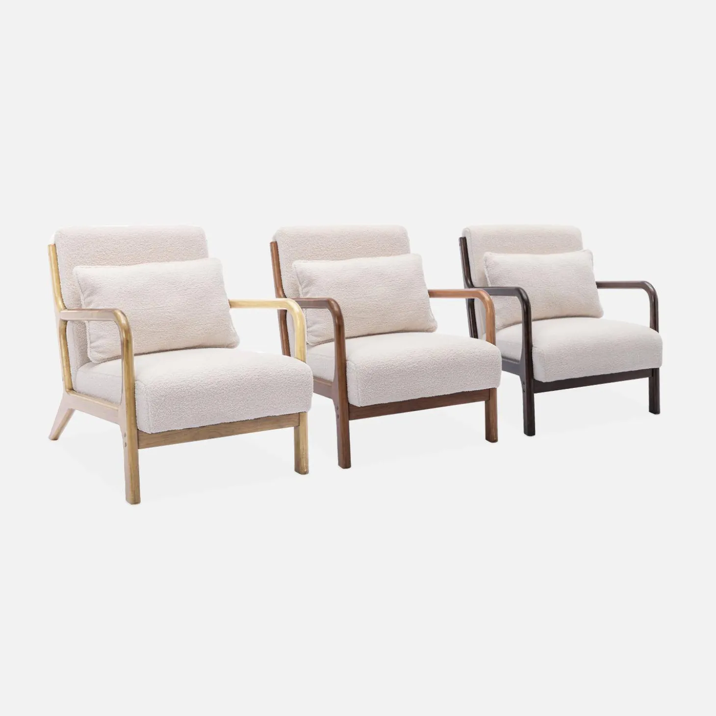 Sillón escandinavo de borreguito y madera de hevea