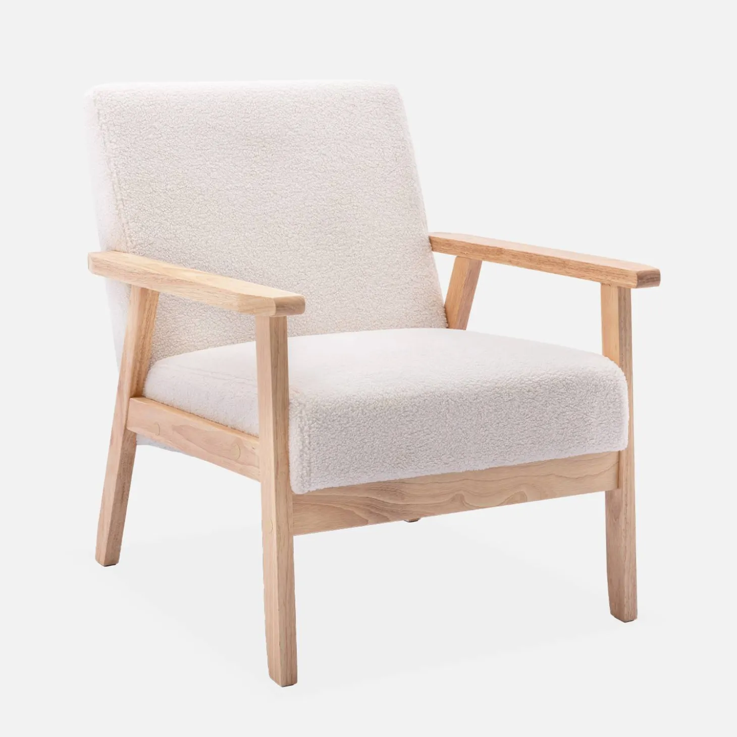 Sillón escandinavo de borreguito y madera de hevea