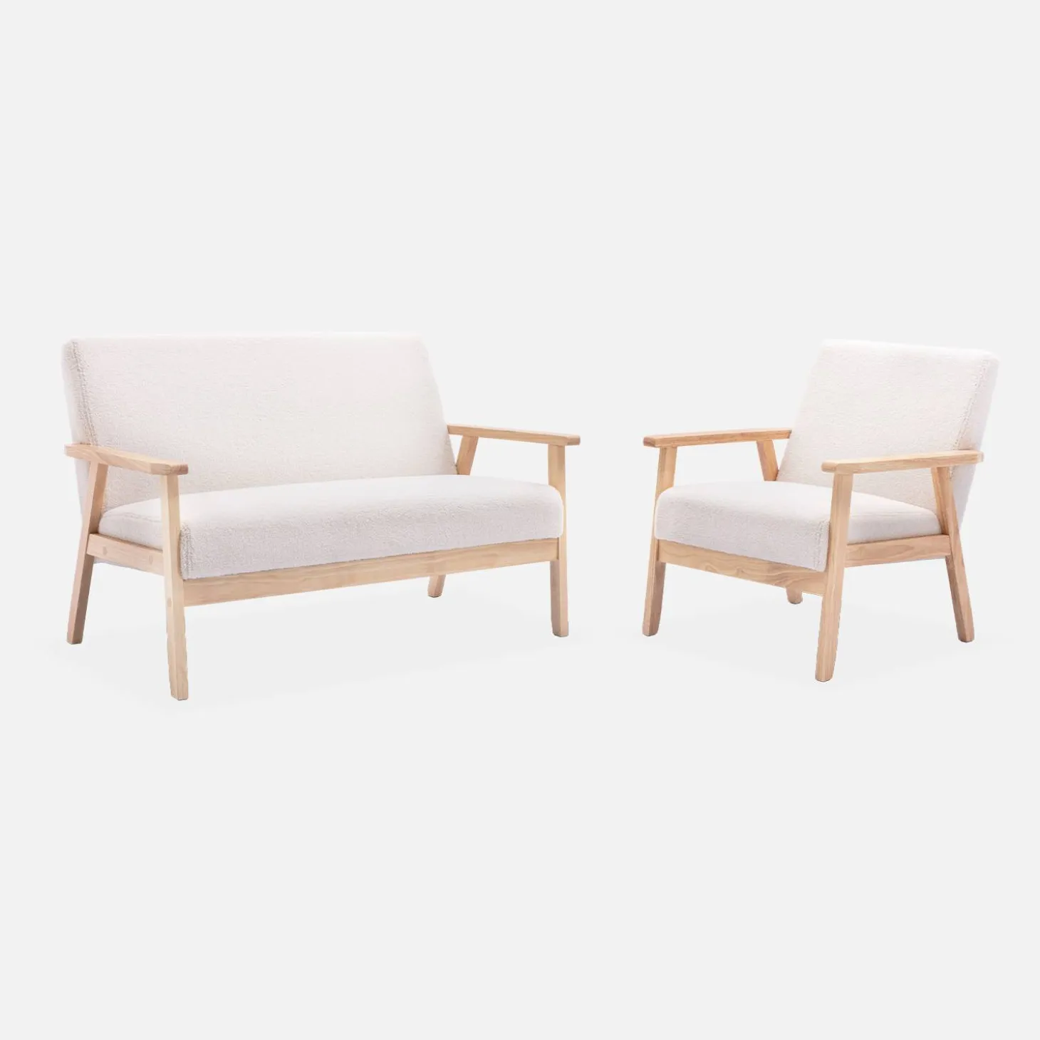 Sillón escandinavo de borreguito y madera de hevea