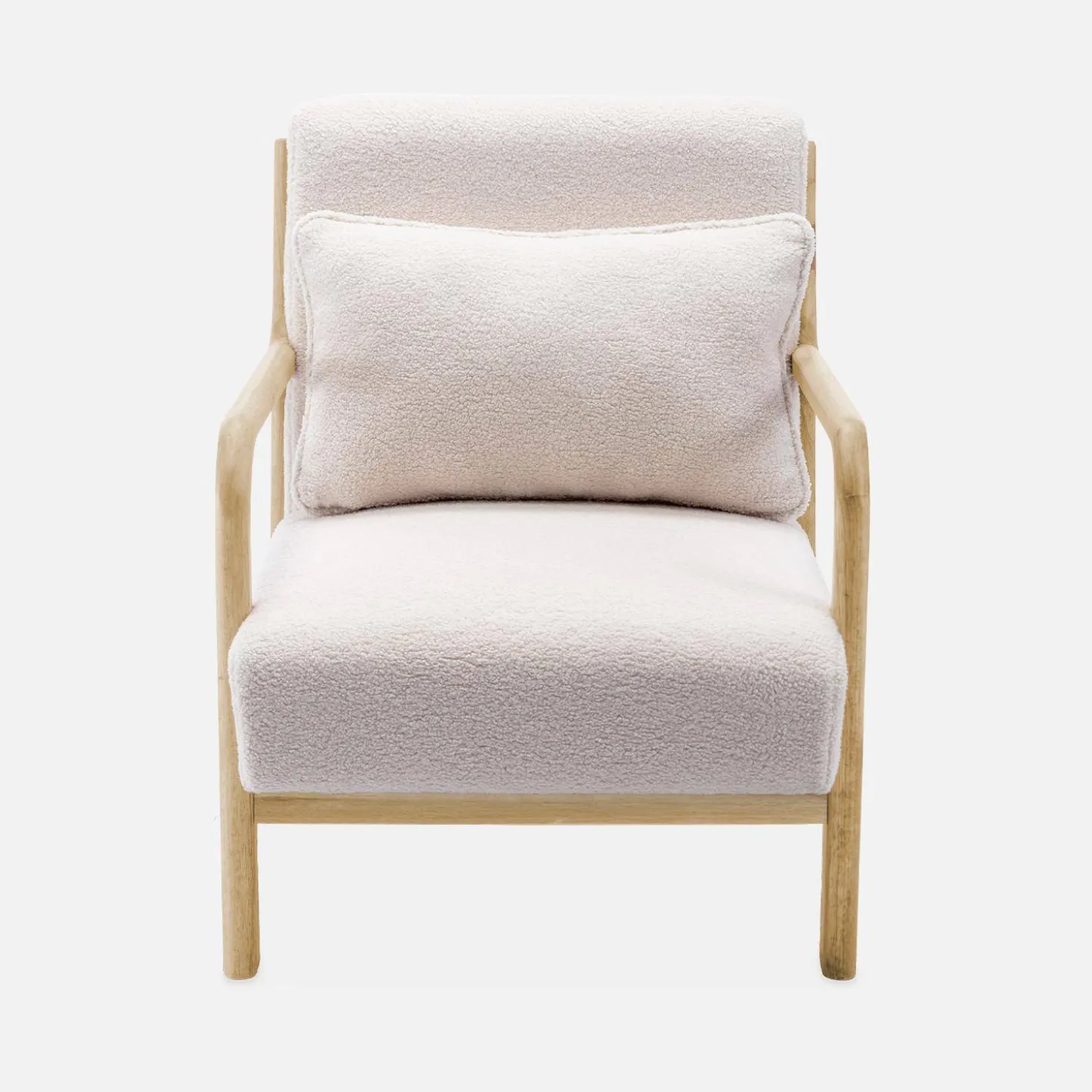 Sillón escandinavo de madera y tela borreguito