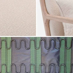 Sillón escandinavo de madera y tela de borreguito texturizado