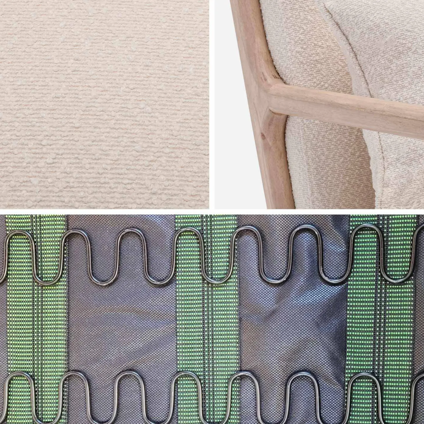 Sillón escandinavo de madera y tela de borreguito texturizado