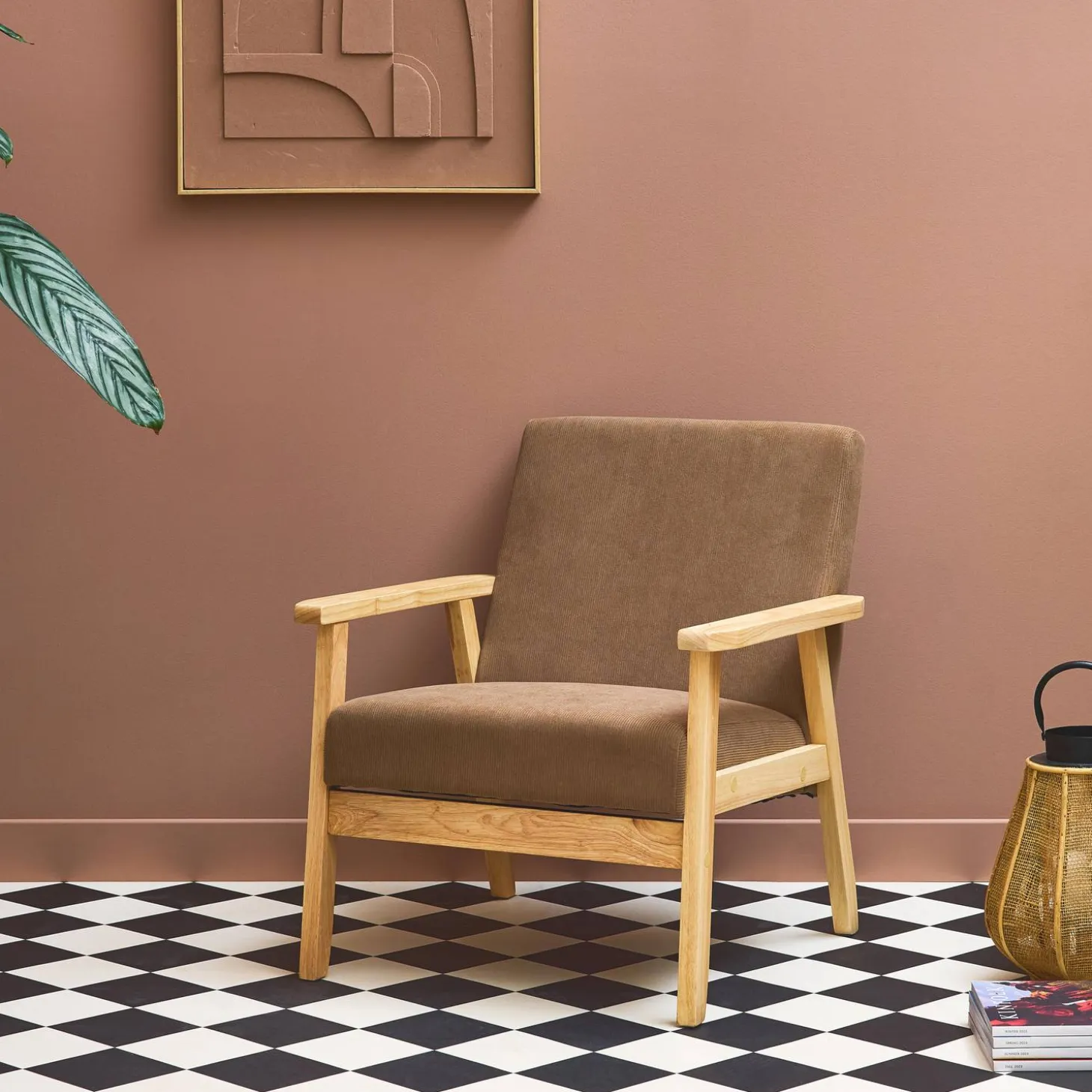 Sillón escandinavo de madera y pana