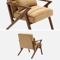 Sillón escandinavo de madera de hevea y terciopelo
