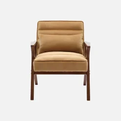 Sillón escandinavo de madera de hevea y terciopelo