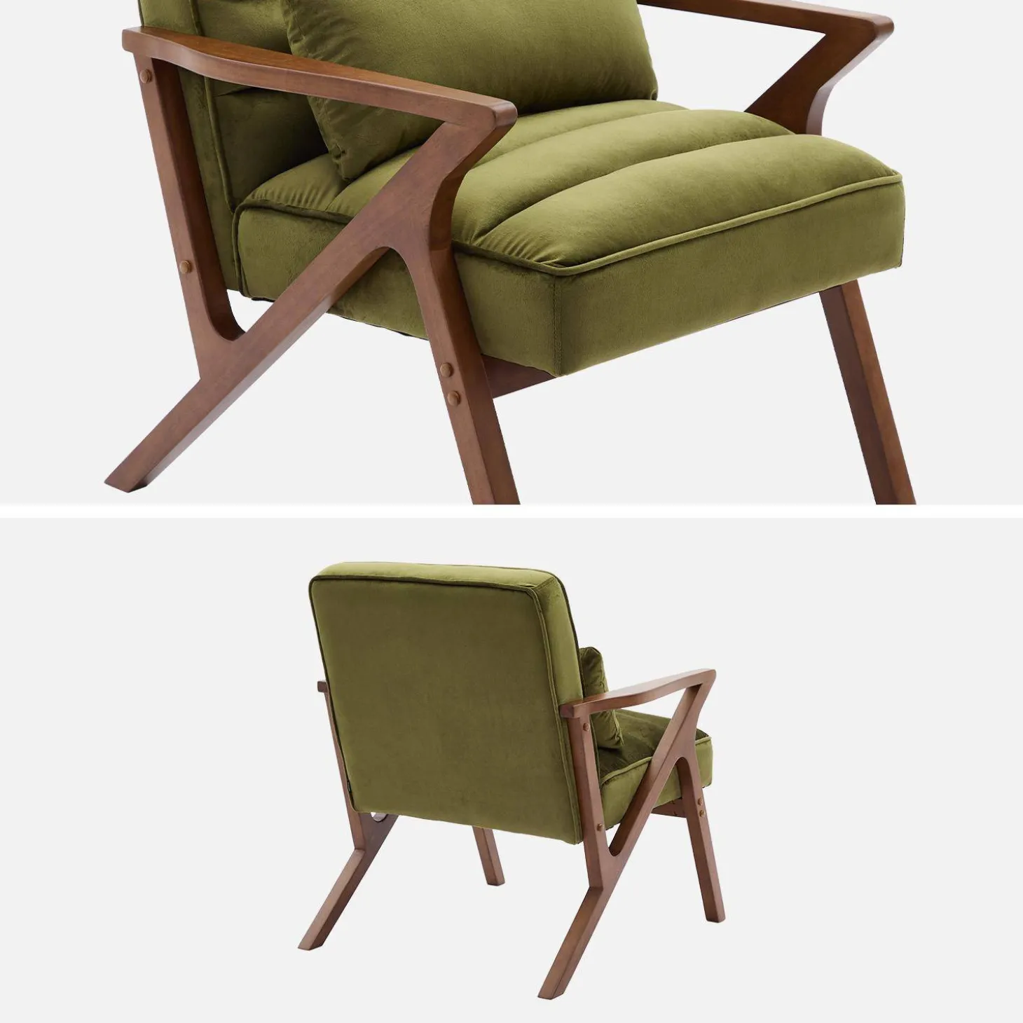 Sillón escandinavo de madera de hevea y terciopelo