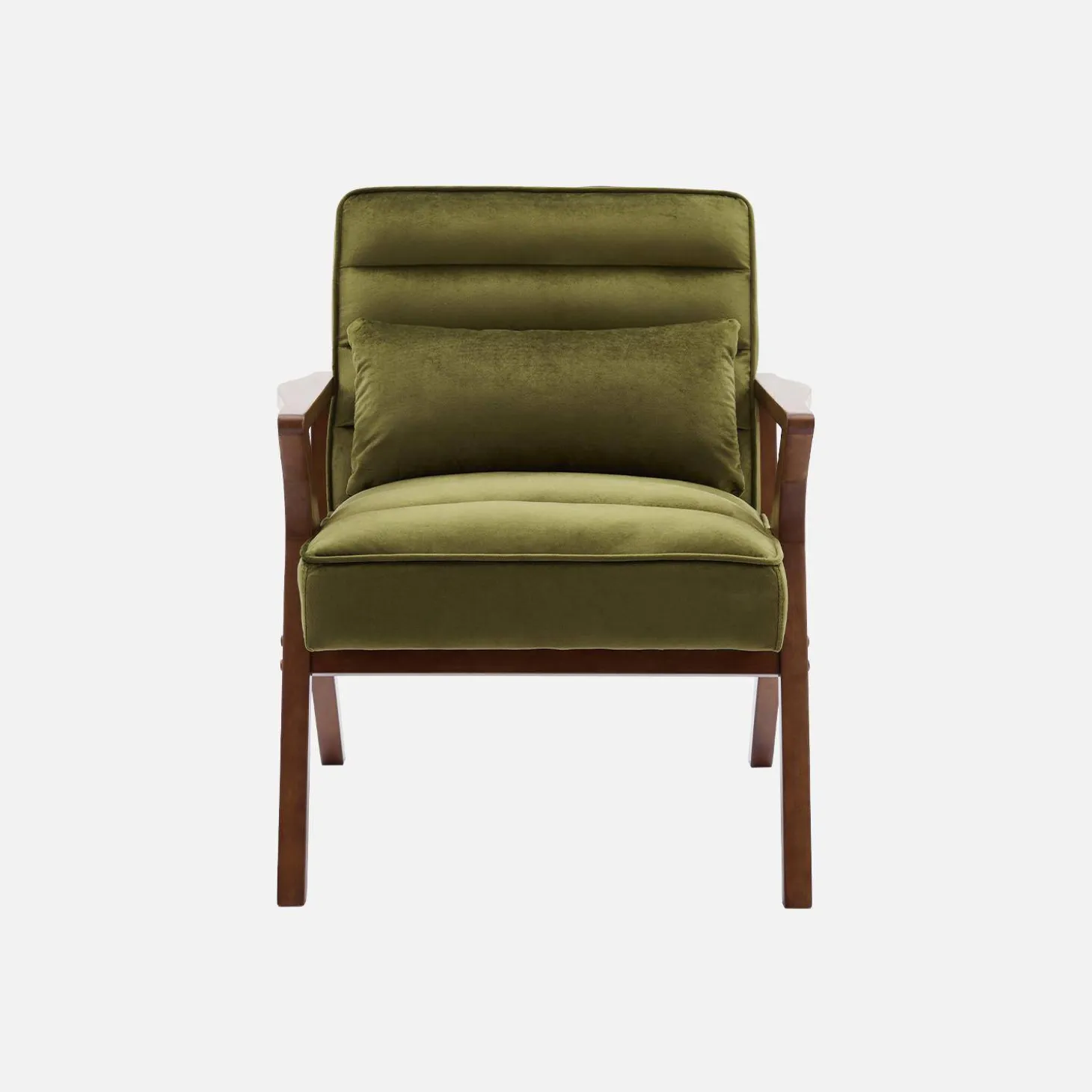 Sillón escandinavo de madera de hevea y terciopelo