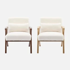 Sillón escandinavo de madera de hevea y efecto pelo sintético