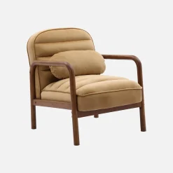 Sillón escandinavo de madera de hevea teñida de nogal y tela de terciopelo