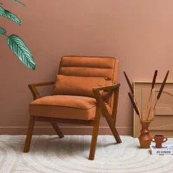 Sillón escandinavo de madera de hevea y terciopelo