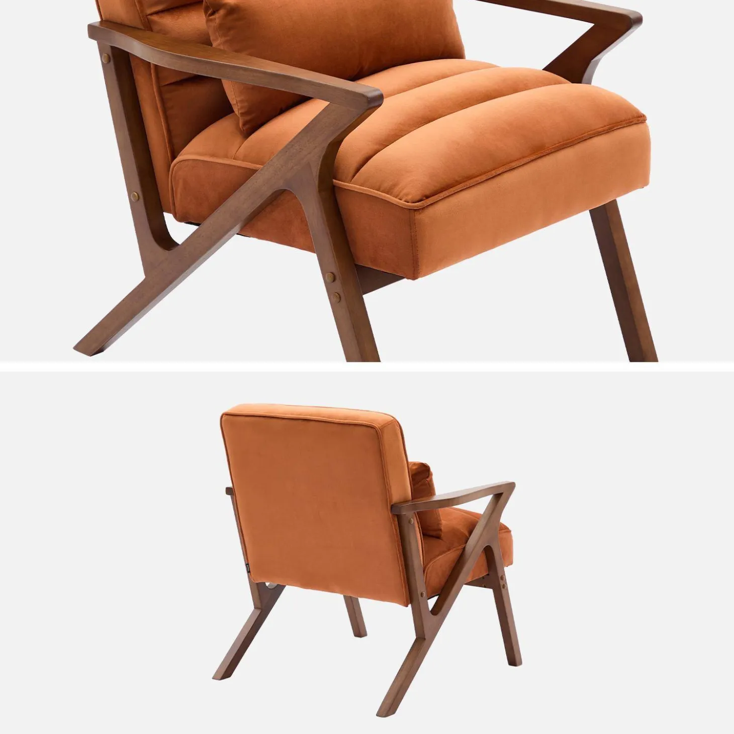 Sillón escandinavo de madera de hevea y terciopelo