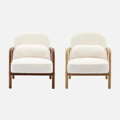 Sillón escandinavo de madera de hevea teñida y efecto pelo sintético