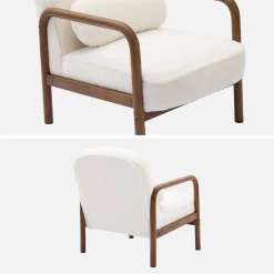 Sillón escandinavo de madera de hevea teñida y efecto pelo sintético