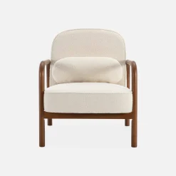 Sillón escandinavo de madera de hevea en tejido borreguito