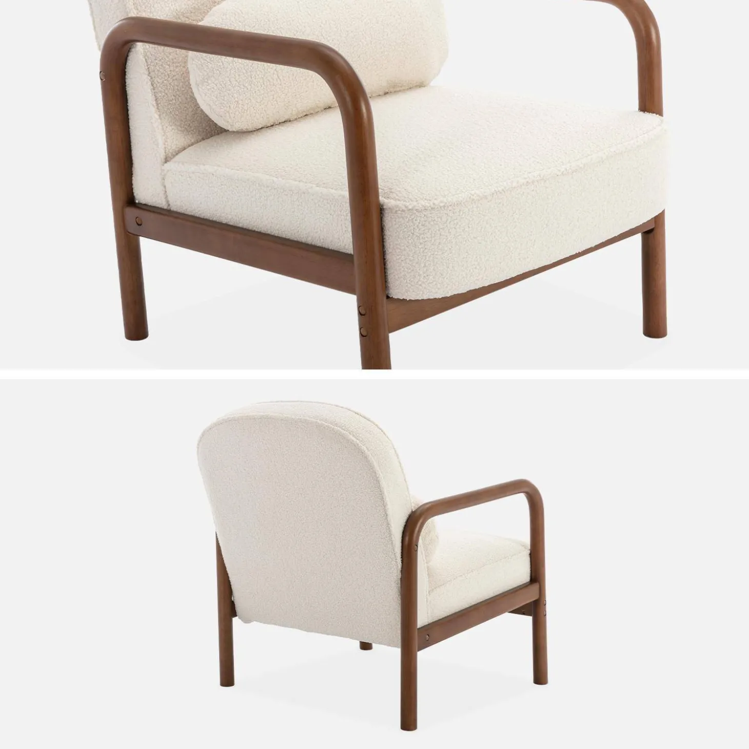 Sillón escandinavo de madera de hevea en tejido borreguito