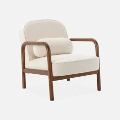Sillón escandinavo de madera de hevea en tejido borreguito