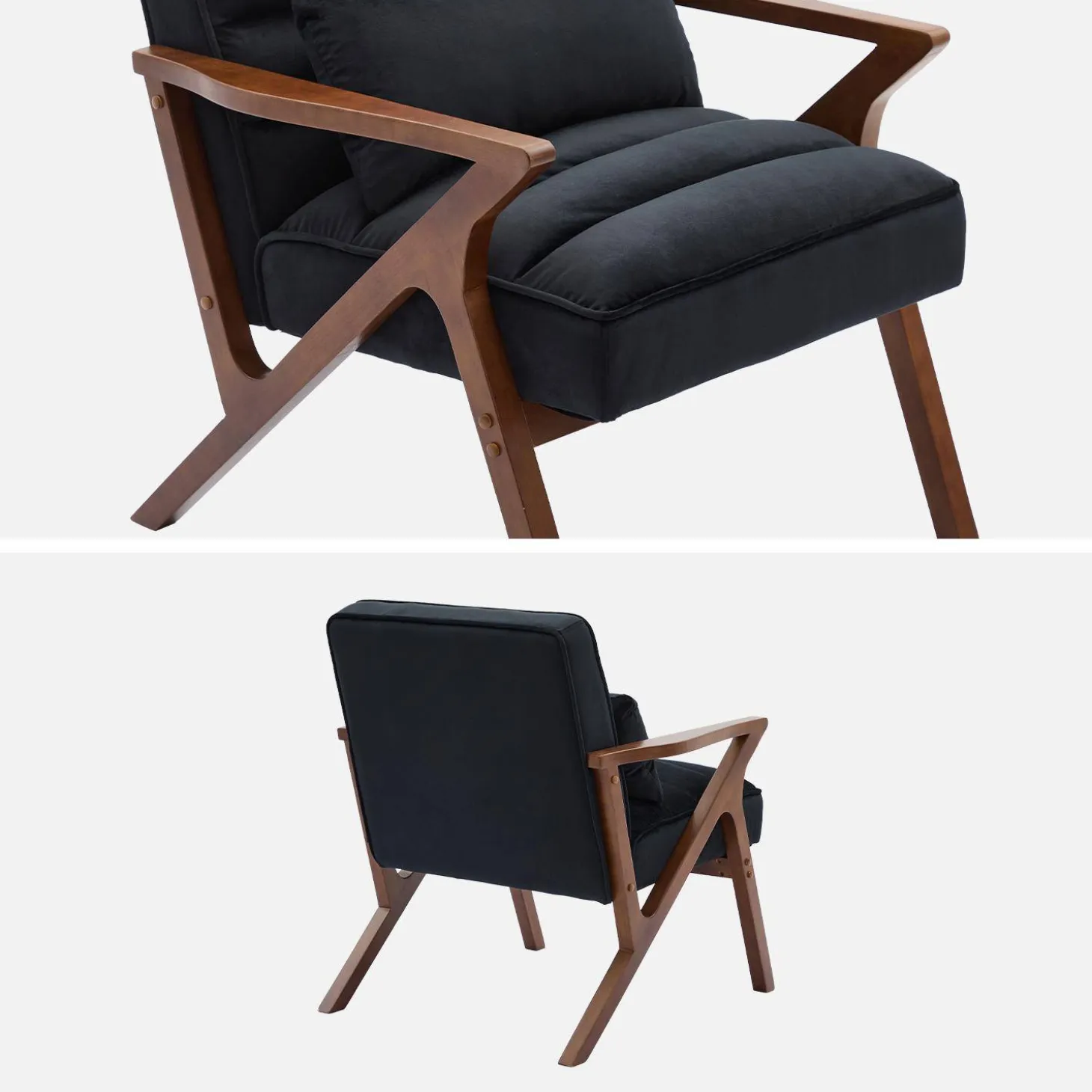 Sillón escandinavo de madera de hevea y terciopelo