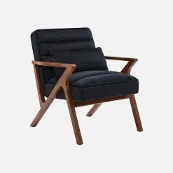 Sillón escandinavo de madera de hevea y terciopelo