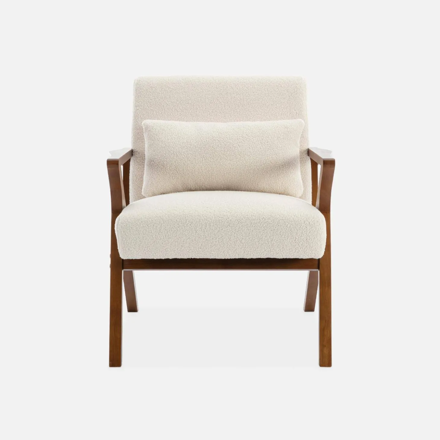 Sillón escandinavo de madera de hevea y borreguito