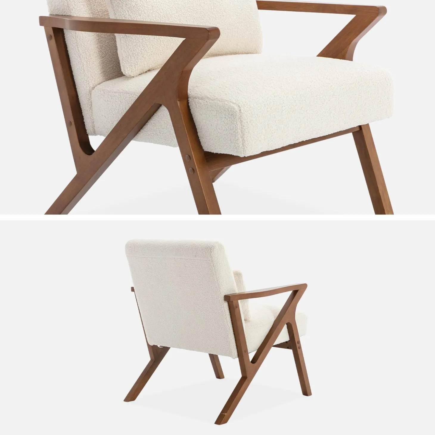 Sillón escandinavo de madera de hevea y borreguito