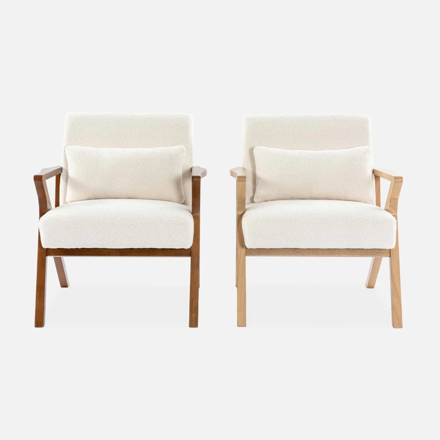Sillón escandinavo de madera de hevea y borreguito