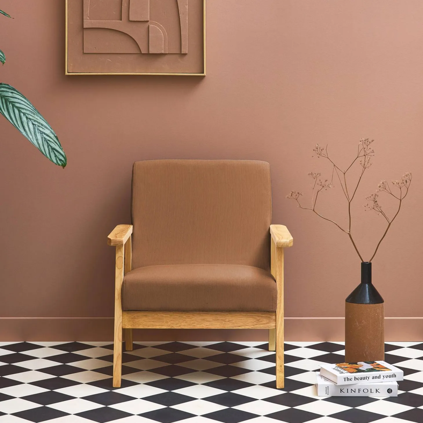 Sillón escandinavo de madera y pana
