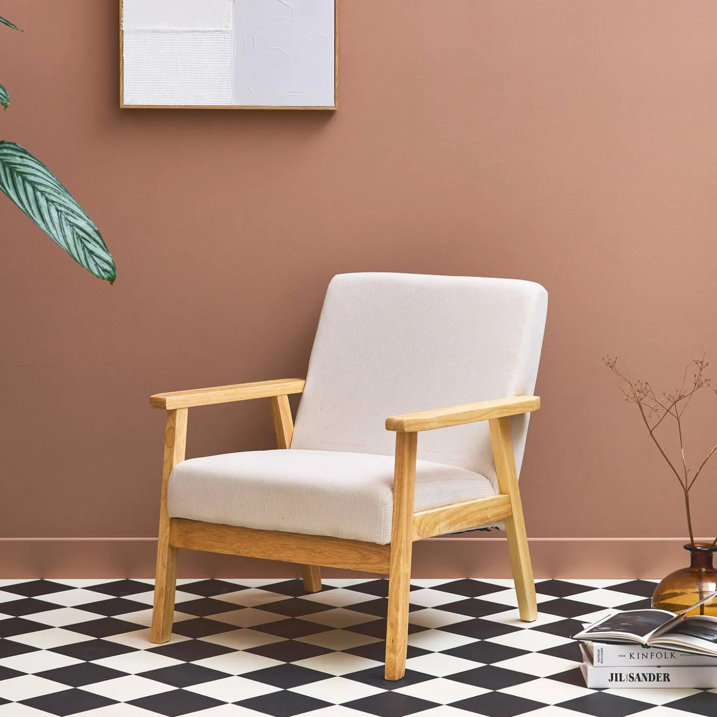Sillón escandinavo de madera y pana