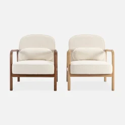 Sillón escandinavo de madera de hevea y borreguito