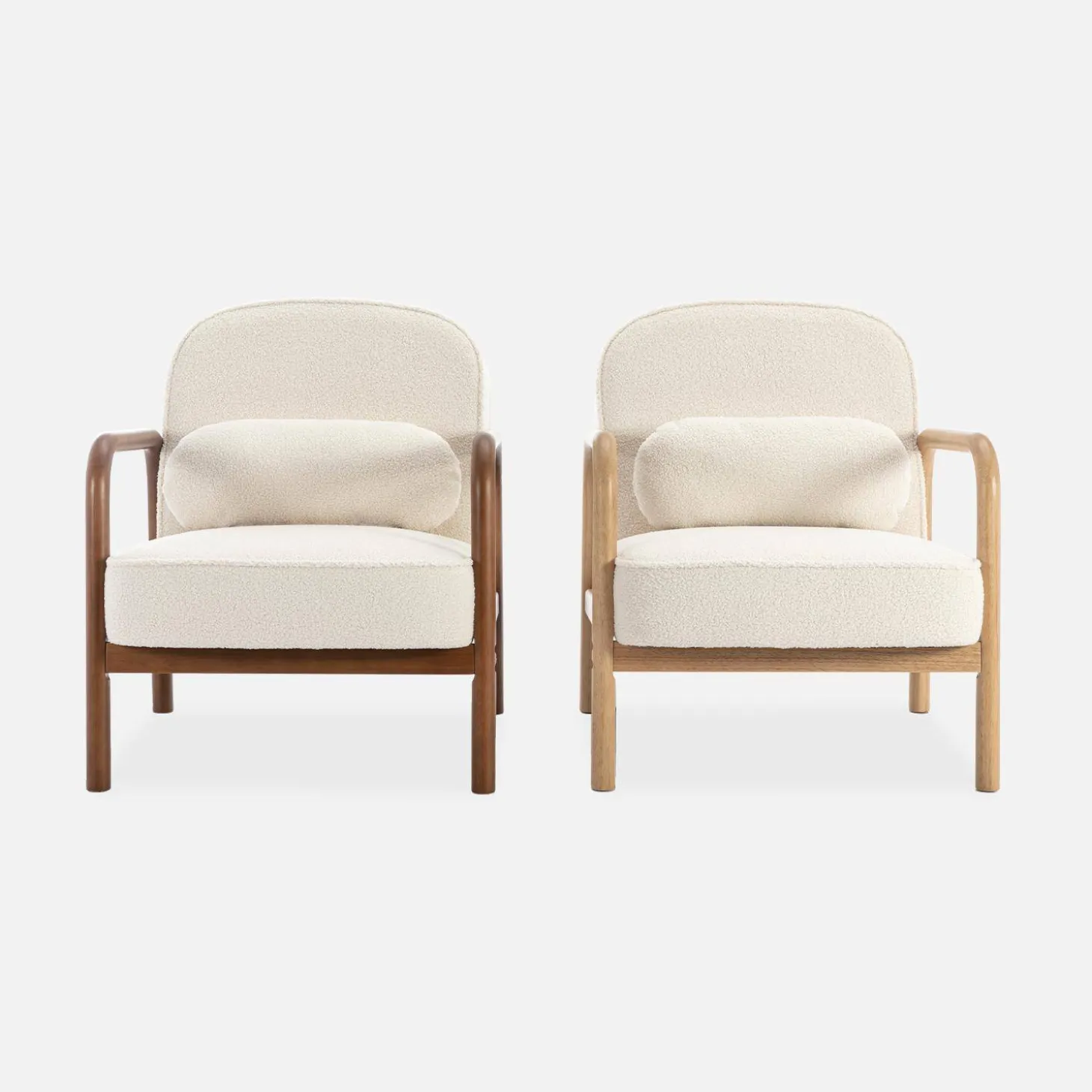Sillón escandinavo de madera de hevea y borreguito