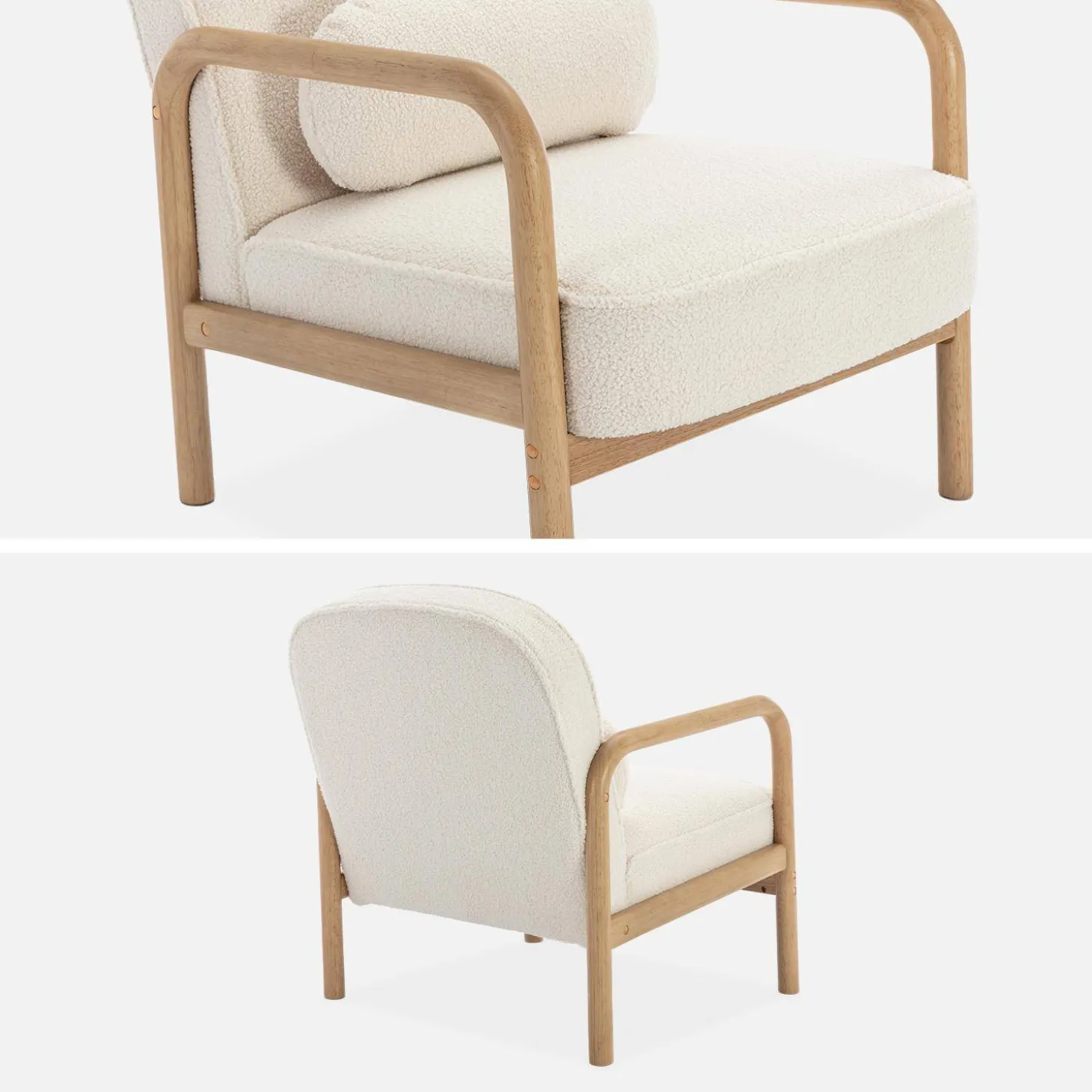 Sillón escandinavo de madera de hevea y borreguito