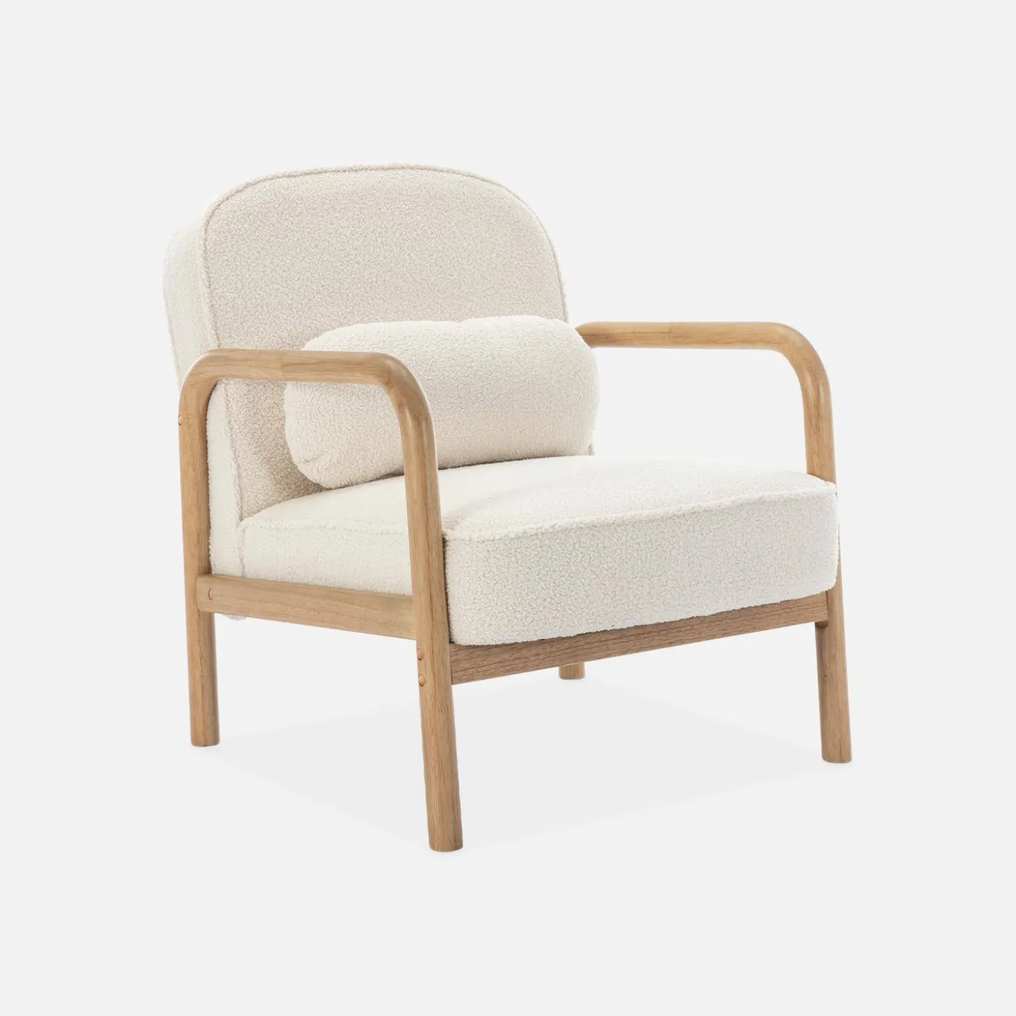 Sillón escandinavo de madera de hevea y borreguito