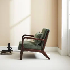 Sillón escandinavo de pana y madera de hevea