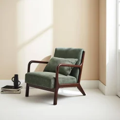 Sillón escandinavo de pana y madera de hevea