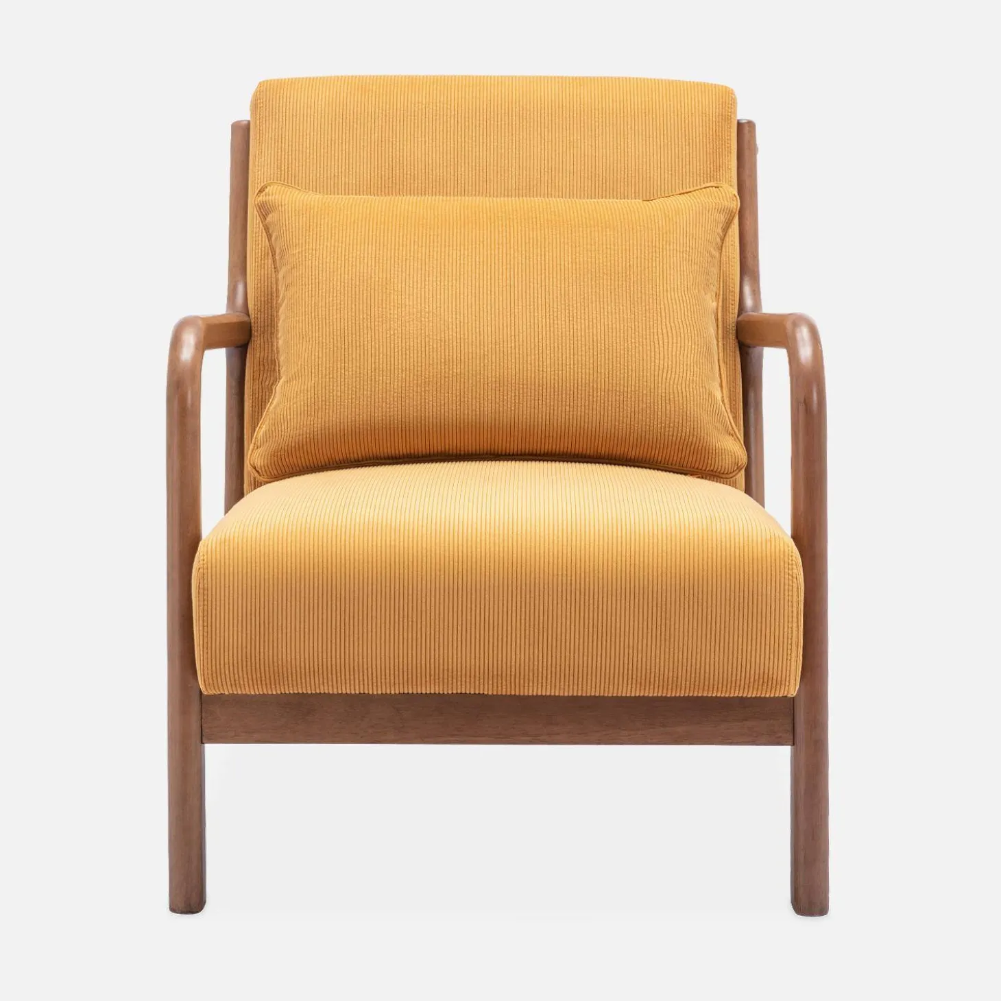Sillón escandinavo de pana y madera de hevea nogal