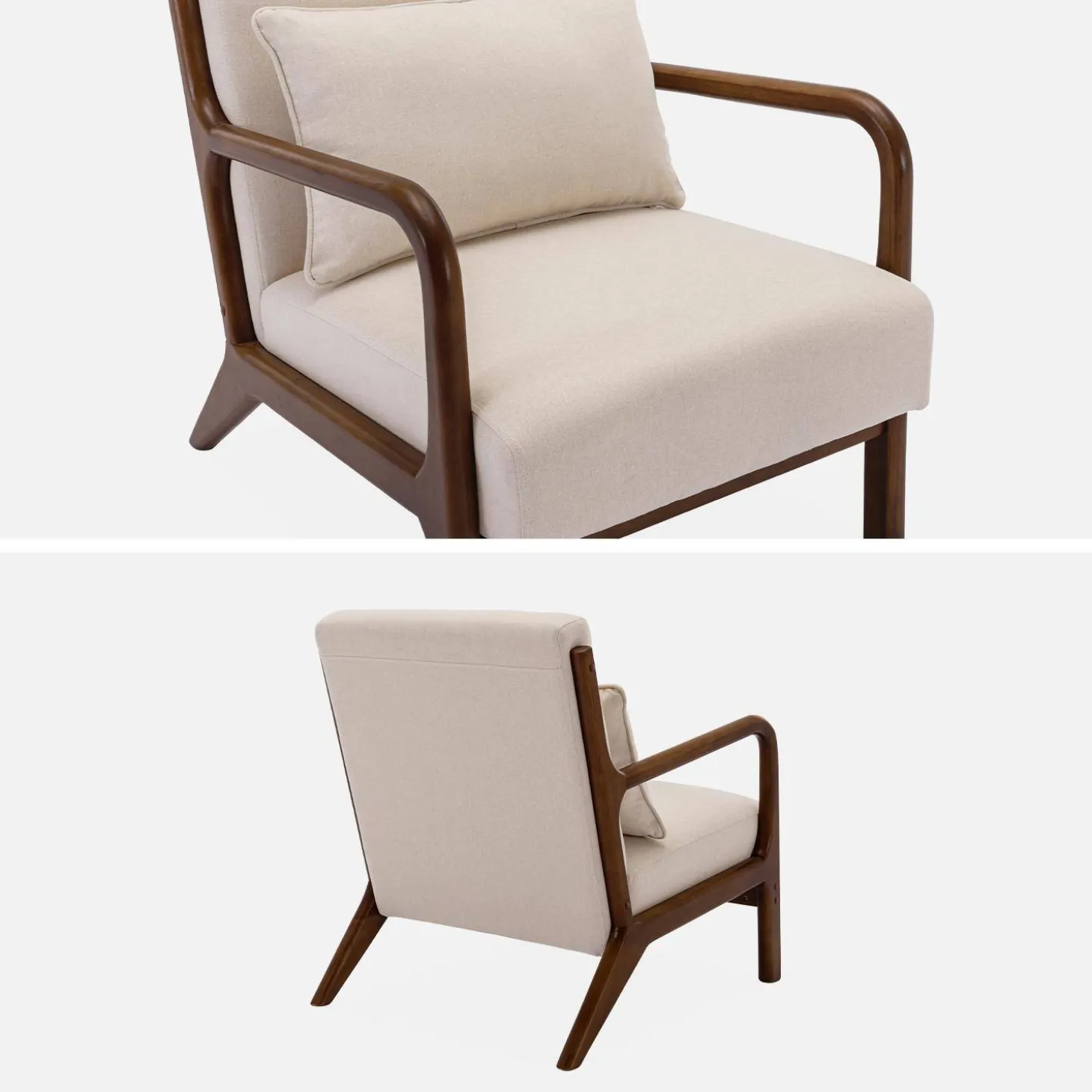 Sillón escandinavo de tela y madera de hevea