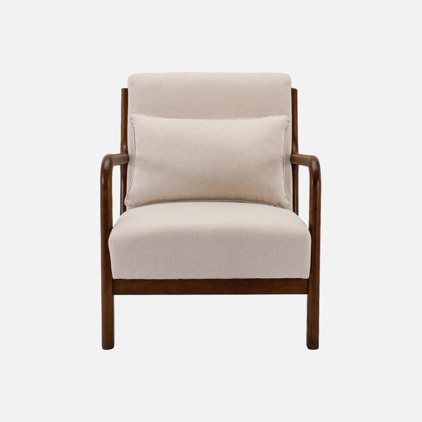 Sillón escandinavo de tela y madera de hevea