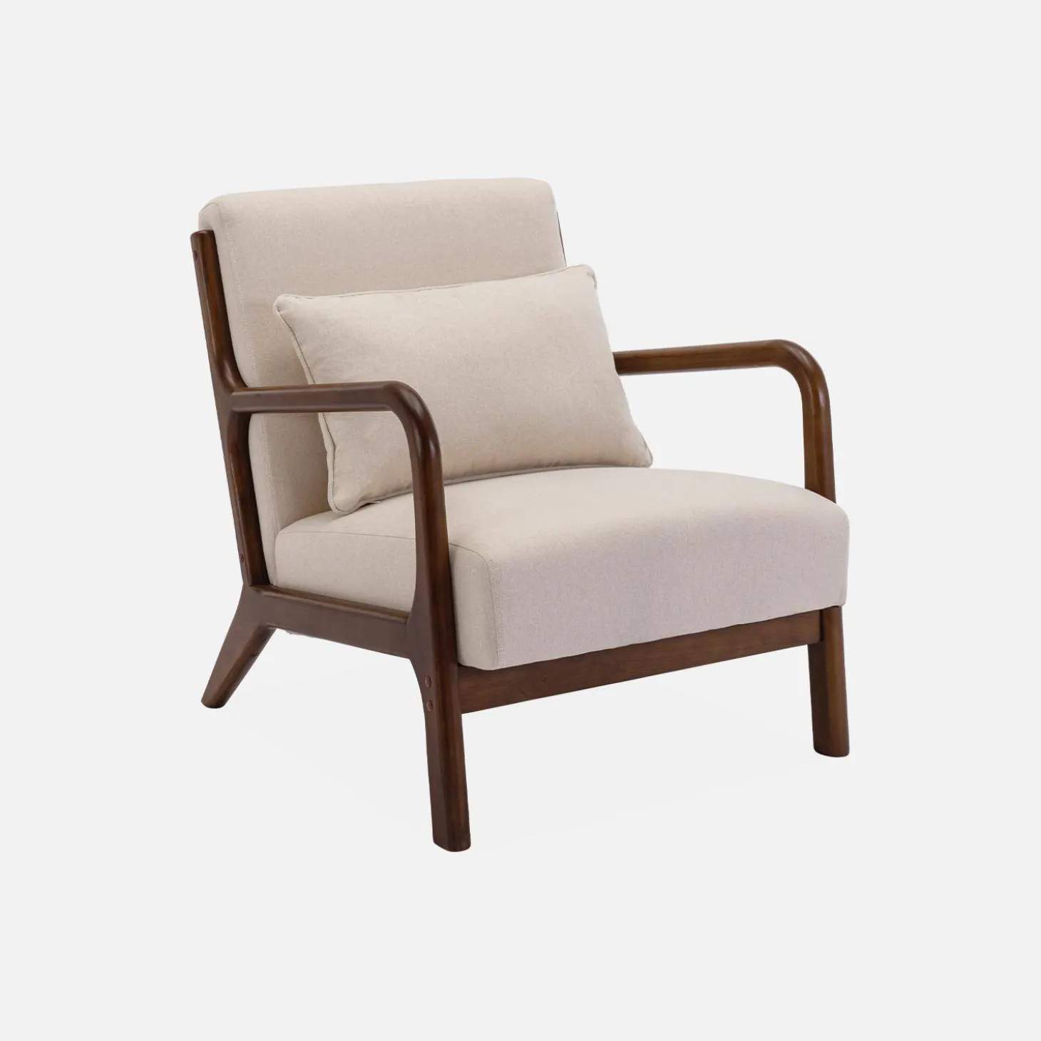 Sillón escandinavo de tela y madera de hevea
