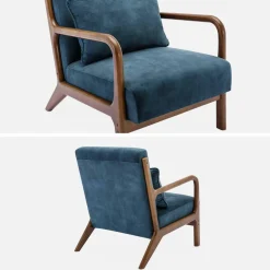 Sillón escandinavo de terciopelo y madera de hevea