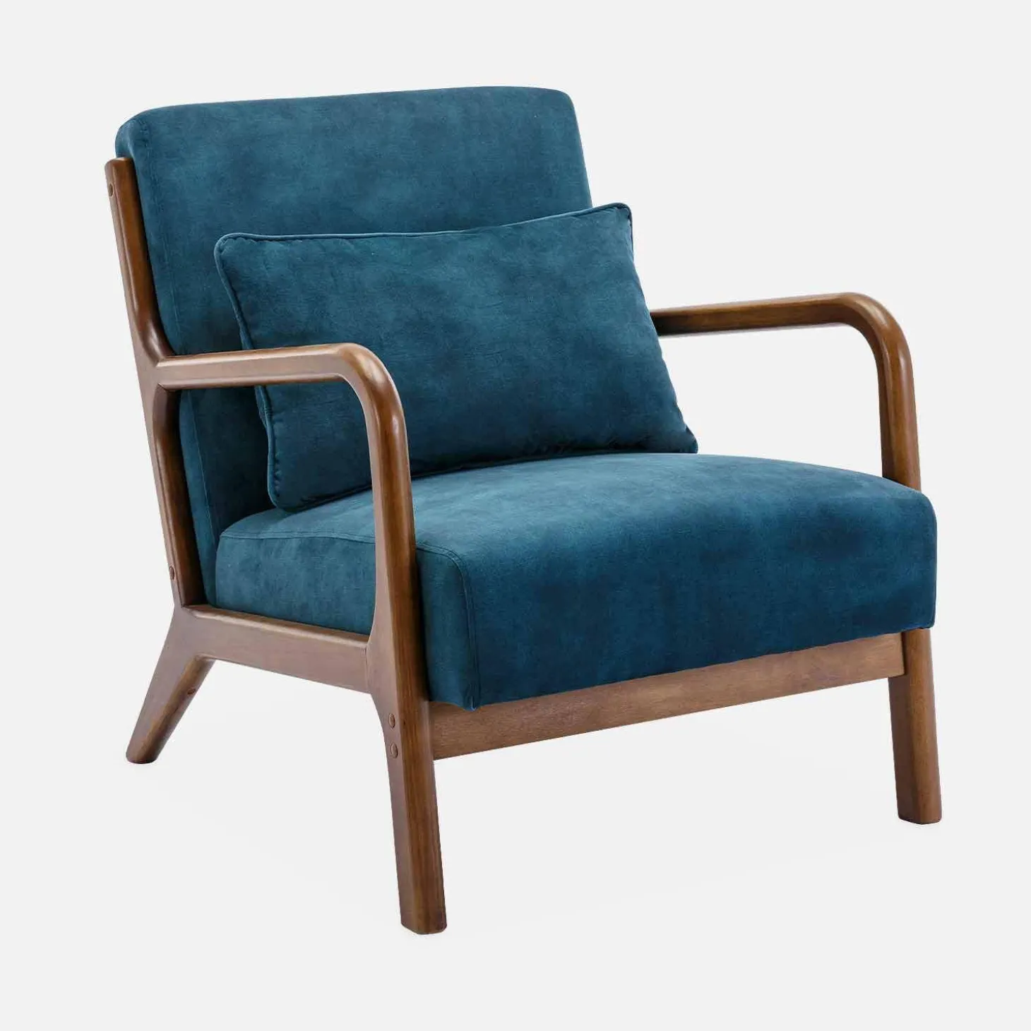Sillón escandinavo de terciopelo y madera de hevea