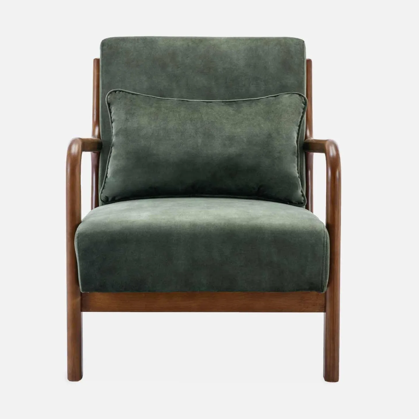 Sillón escandinavo de terciopelo y madera de hevea