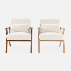 Sillón estilo escandinavo de madera de hevea borreguito