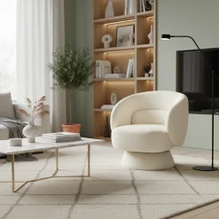 Sillón giratorio 360° en tela texturizada con cojín