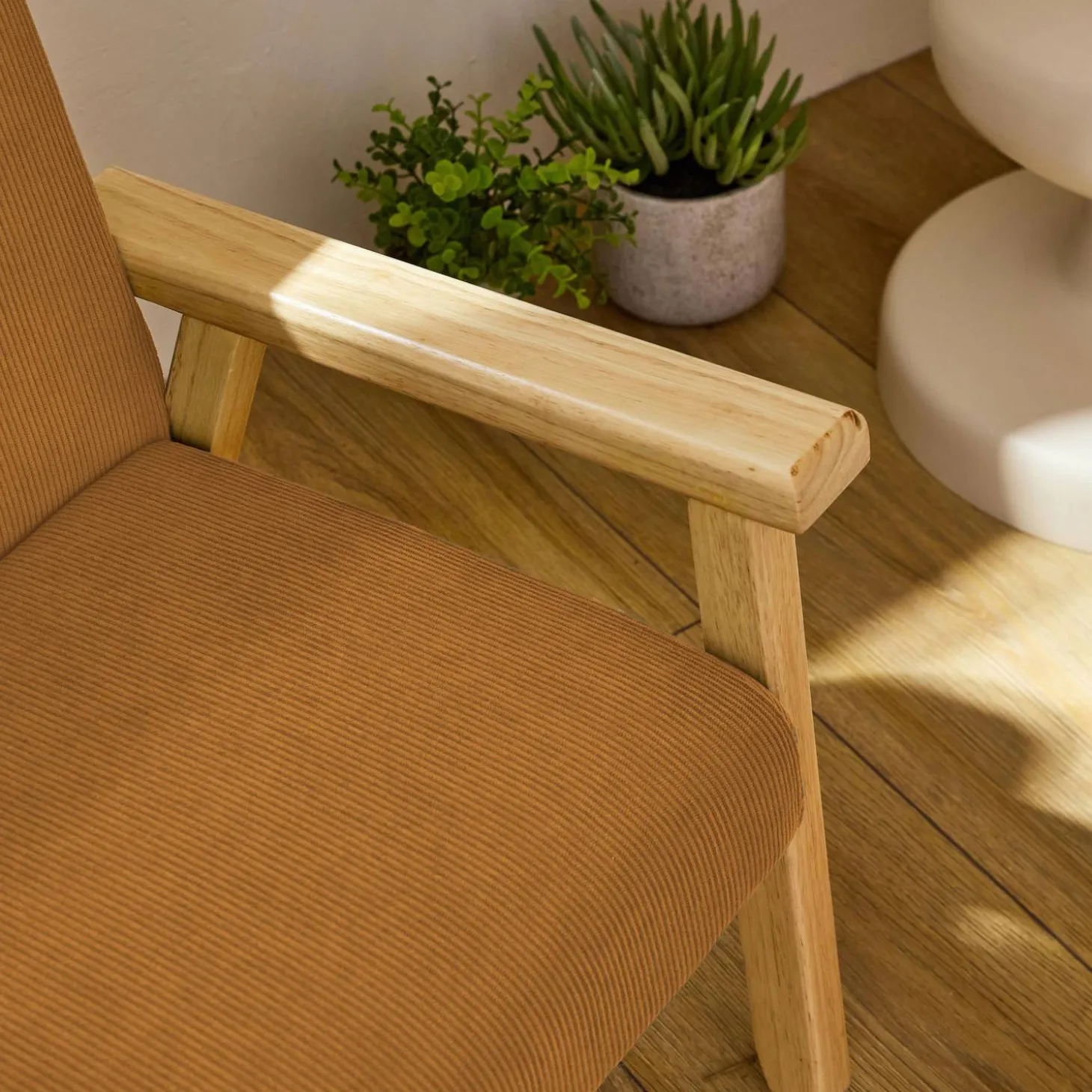 Sillón infantil escandinavo de pana y madera de caucho
