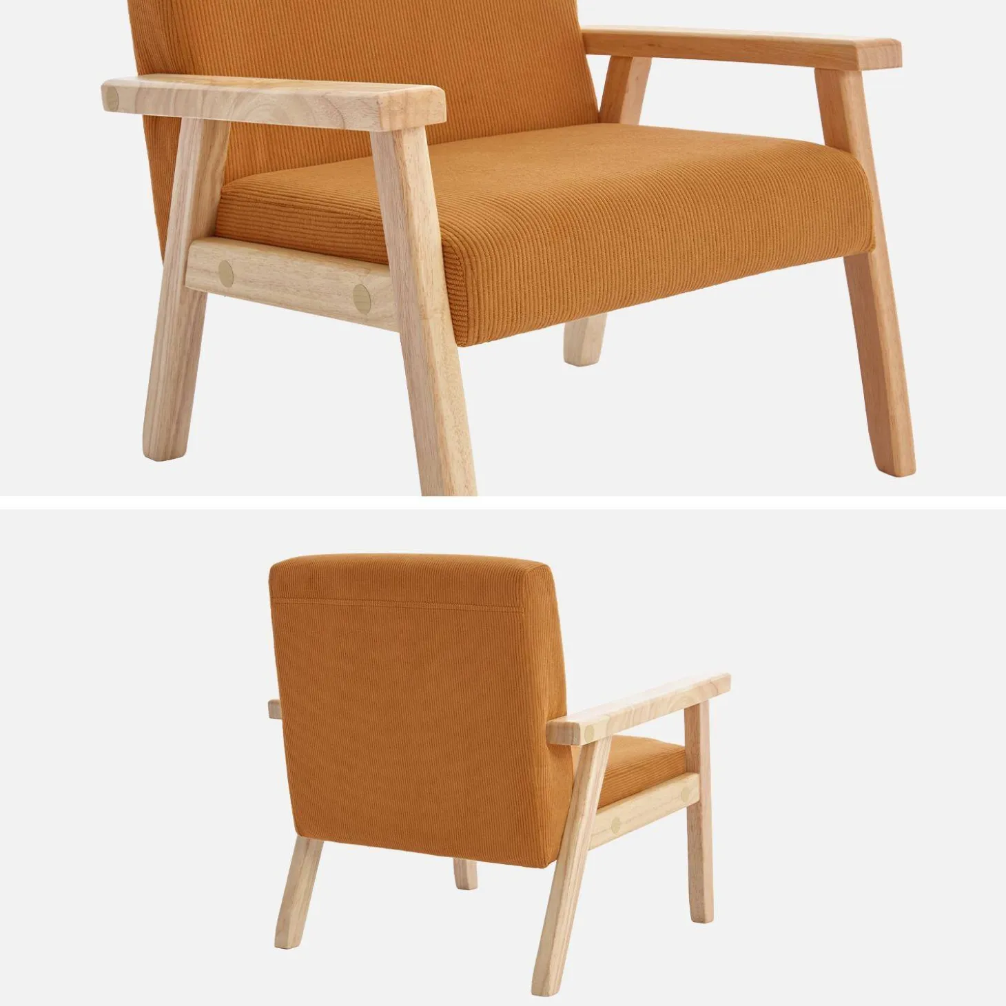 Sillón infantil escandinavo de pana y madera de caucho