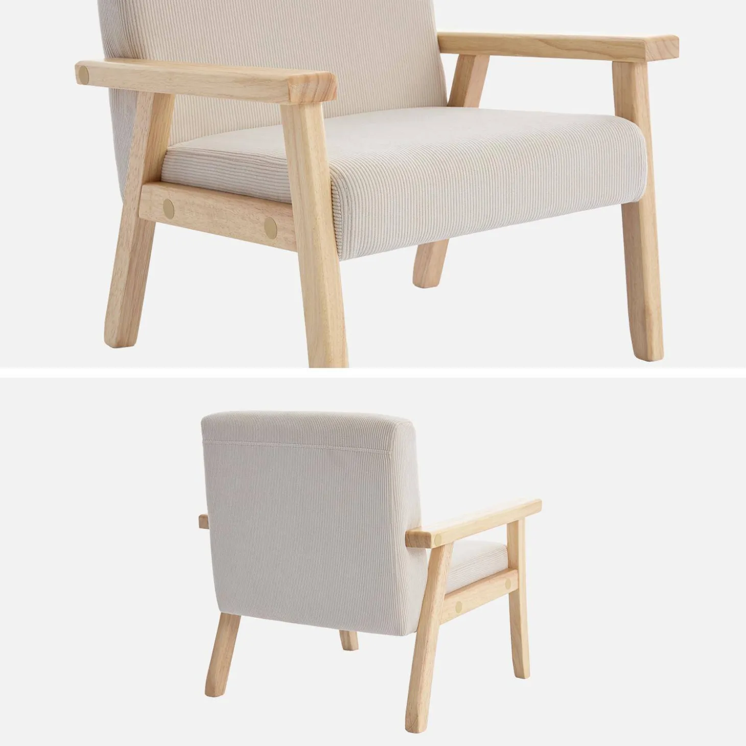 Sillón infantil escandinavo de pana y madera de caucho