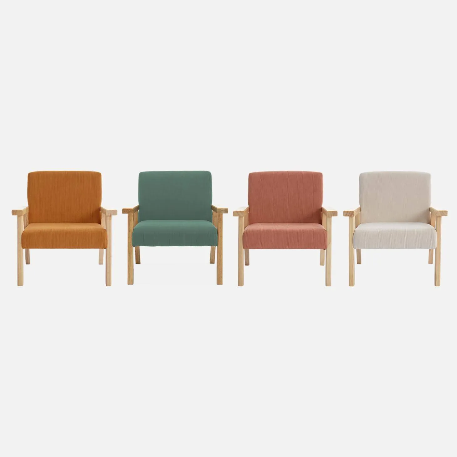 Sillón infantil escandinavo de pana y madera de caucho