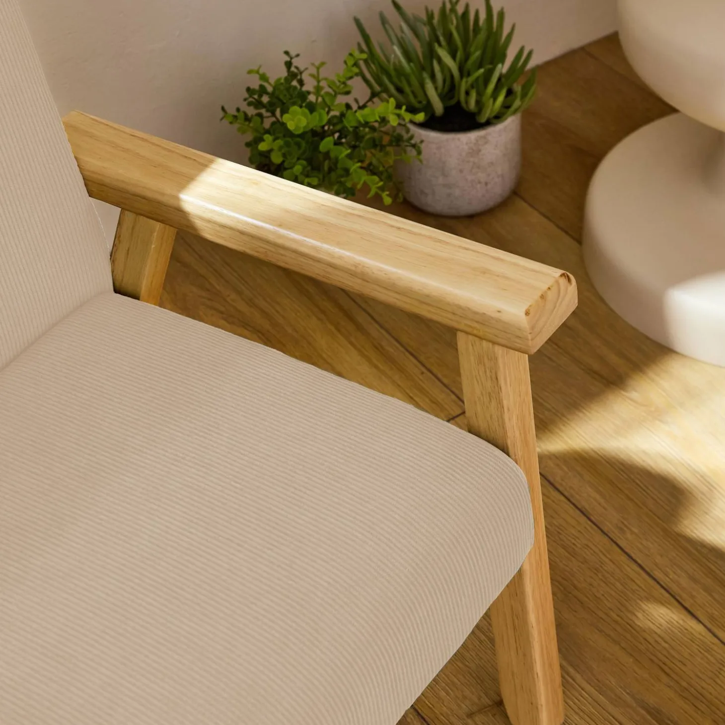 Sillón infantil escandinavo de pana y madera de caucho
