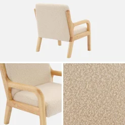 Sillón infantil escandinavo de madera y tela borreguito