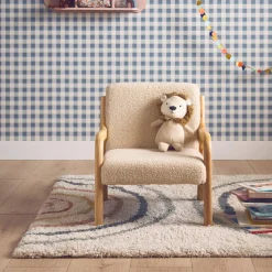 Sillón infantil escandinavo de madera y tela borreguito